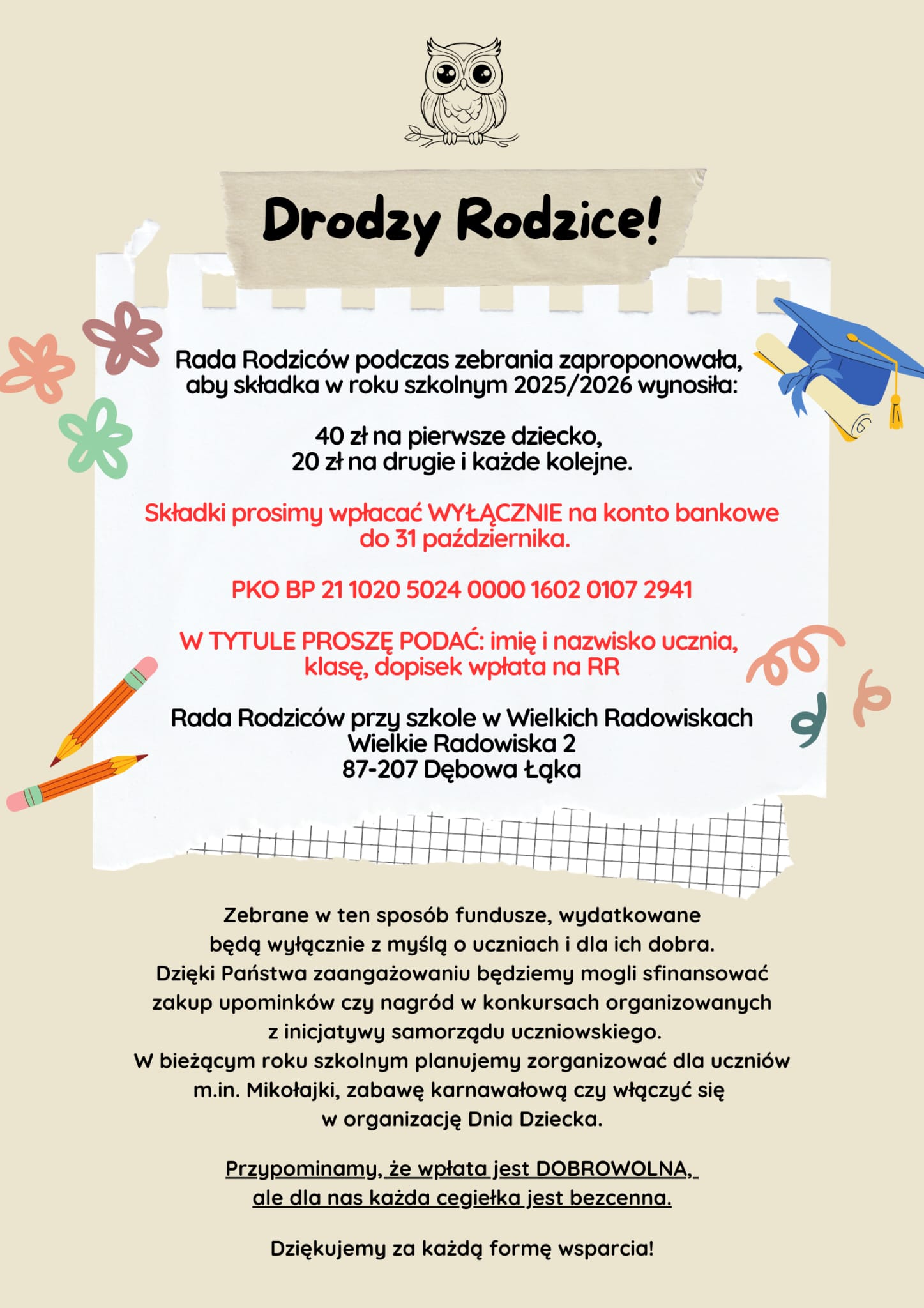 Składka na Radę Rodziców 2025/2026